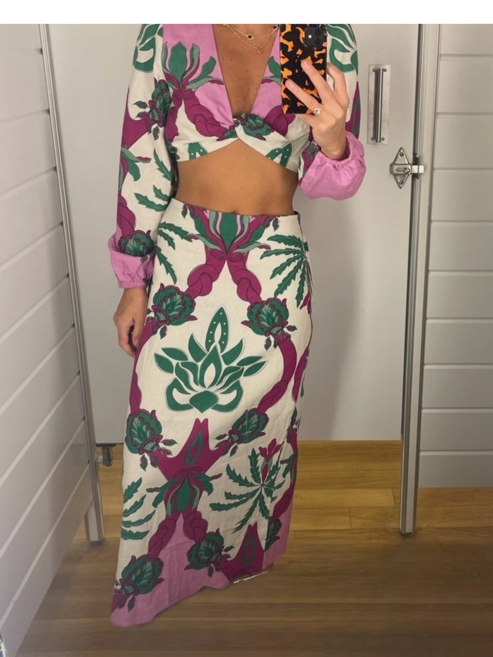 Caroline Constas Linen Floral Print Skirt Set